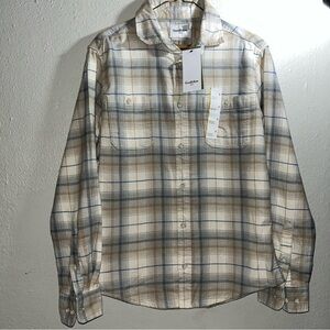 NWT Goodfellow & Co sz S Mid Weight Cream Plaid Flannel Button up Shirt